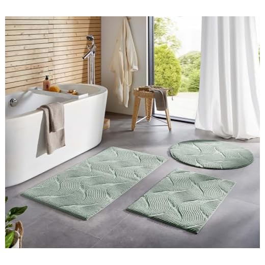 Taracarpet Badematte Homestyle rutschfest waschbar Badezimmerteppich Bad-Vorleger, WC Deko, Duschvorleger für Dusche und Badewannen sehr weich und als Set kombinierbar Grün Dühne 050x080 cm