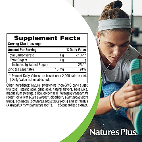 Naturesplus Herbal Actives Immunactin Zinc Lozenges - 10 Mg Zinc, 60 Vegan Lozenges - Wild Cherry Flavor - Immune Booster With Echinacea & Elderberry - Vegetarian, Gluten-Free - 60 Servings #TOP3