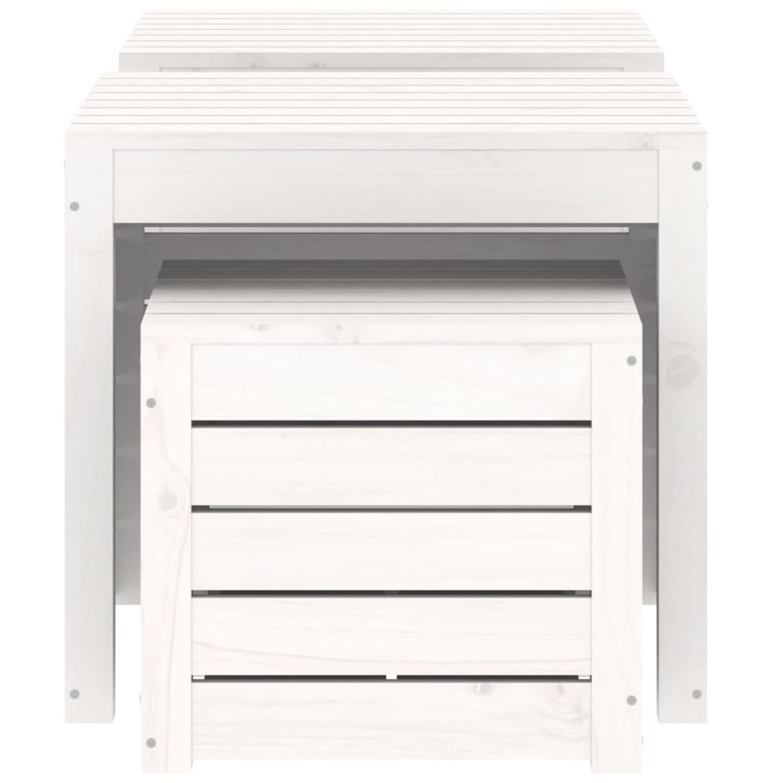 Gecheer Set di scatole da giardino, set di 3 pezzi, bianco legno di pino massiccio, contenitore di immagazzinaggio esterno, organizer per attrezzi da giardino, cassapanca per balcone, piscina,