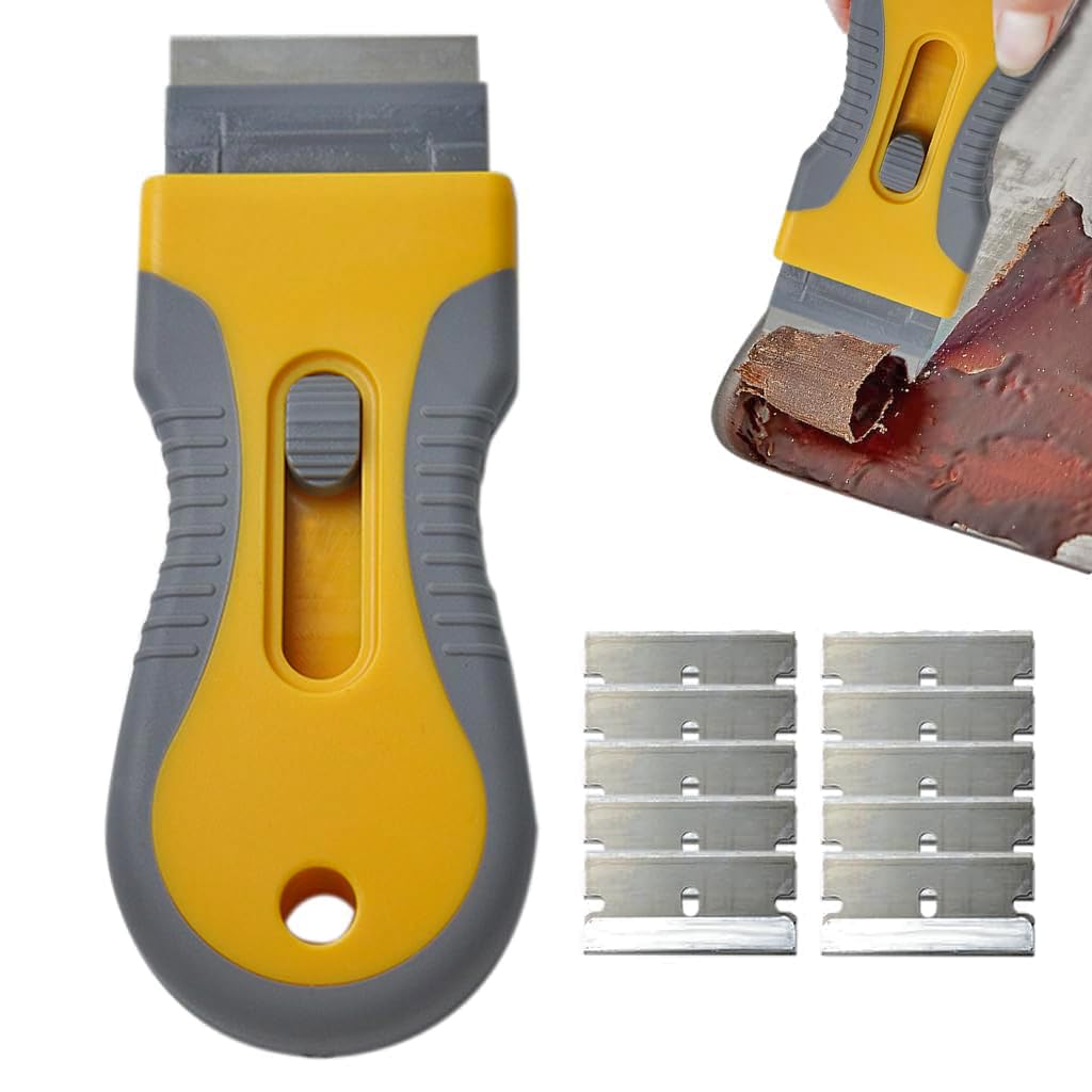 THEA Glue Remover Cleaning Scraper Tool Double Edged Multipurpose Removing Paint, Labels, Sticker Multi-Surface Cleaning Tool for Glass, Ceramic Hobs, Ovens, Glass Top and Foot (10 Piece Metal Blades)-image-8