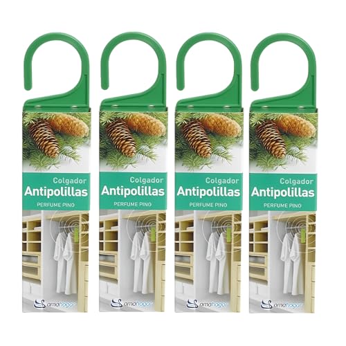 PRISMA ONLINE - 4 Unidades - Antipolillas Perfumado para Ropa de Armario, Protección contra Las Polillas para Madera y Ropa, Percha Colgador con Ambientador Aroma Embriagador - Perfume Pino.