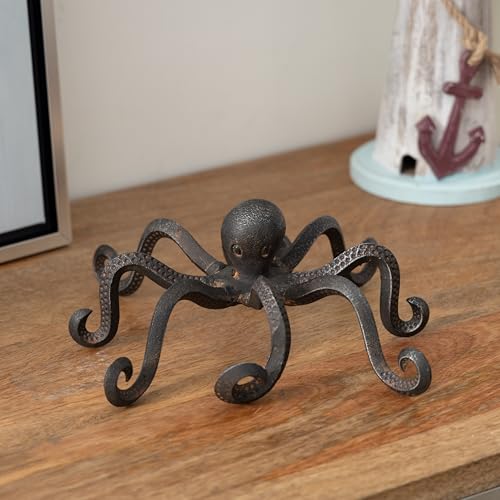 Image of Deco 79 Metal Octopus Decorative Sculpture Home Decor Statue with Long Tentacles and Suctions Detailing, Accent Figurine 12 inch x 9 inch x 4 inch, Black