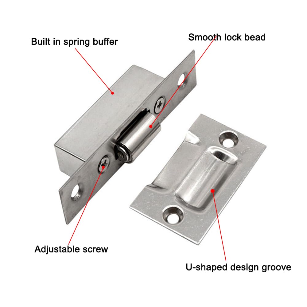 Chiavistello a sfera regolabile per porta, in acciaio inox, con viti e piastra di attacco, accessori per porta di passaggio dell'armadio