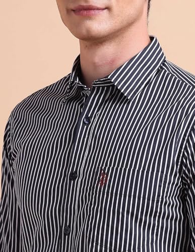 Image of U.S. POLO ASSN. Men Cotton Modal Vertical Striped Tailored Fit Shirt