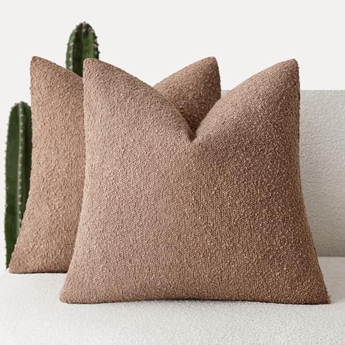 Image of Foindtower Set of 2, Decorative Textured Boucle Throw Pillow Covers Accent Solid Pillow Cases Neutral Couch Cushion Case for Chair Sofa Bedroom Living Room Home Decor 16x16 Inch Dusty Orange Hazel