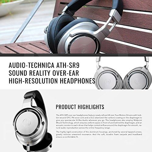 قیمت و خرید هدفون صوتی با وضوح بالای گوش (تکنیک نقره) با صدای هدفمند Audio- Technica ATH-SR9 با تقویت کننده هدفون مسافرتی M-Audio و بسته نرم افزاری  جانبی برند Audio-Technica | مالتینا