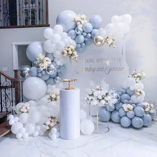 Image of PartyWoo Dusty Blue Balloons 4pcs 36 Inch Slate Blue Boho Neutral Latex Helium Balloons for Baby Shower Wedding Graduation Anniversary Retirement Cat Tornado Birthday Party Decorations Blue-F51