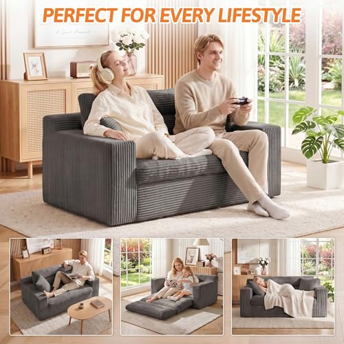 Image of Erament Boneless Loveseat Sofa Couch, 2 in 1 Convertible Sofa Bed with Pillows, Fold Out Bean Bag Chair Boneless Floor Couch for Living Room Bedroom Office Lounge Apartment, No Assembly Needed, Grey