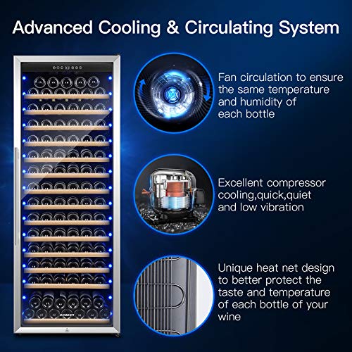 Wine Cooler 24 Inch, 154 Bottles Wine Refrigerator, Freestanding Wine