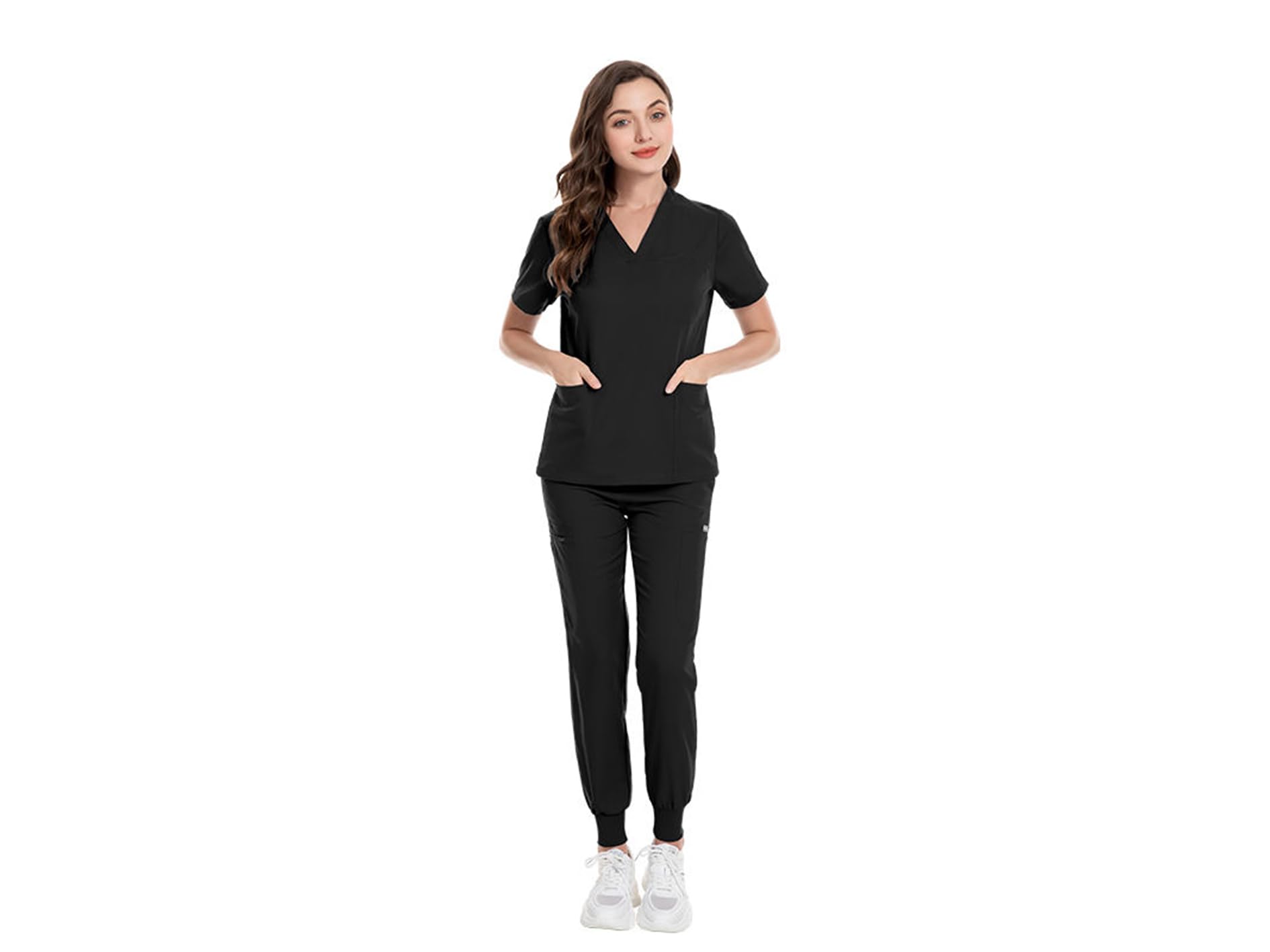 MEDSKINPerformance Scrubs Set for Women - Stretch V-Neck Scrub Top & Jogger Trouser Pants with 8 Pockets