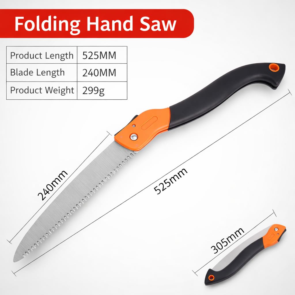 7Seas Foldable Hand Saw with 10 Inch Curved Blade, Fast Cutting Serrated Teeth, Hardened Steel Blade, Portable Pruning Saw for Garden Tree Cutting 1