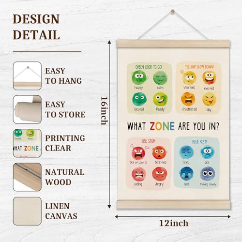 Image of DOI-LANEE Emotions Feelings Chart for Kids - Zones of Regulation Poster for Toddlers, Mental Health Posters Hanger Frame for Therapy Office Playroom Nursery Bedroom Homeschool, 16x12 Inch