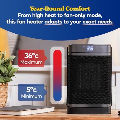 Image of Russell Hobbs Space Heater Black and Silver 1500W Silent Portable Oscillating Ceramic Electric Heater, Low Energy Digital Display, 4 Modes, 24h Auto Timer