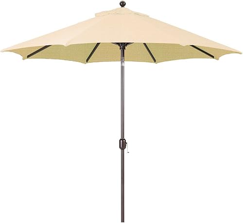 Galtech Paraguas octágono de 7.5 pies (modelo 727) Deluxe con inclinación automática con marco de bronce antiguo y tela Sunbrella beige antiguo