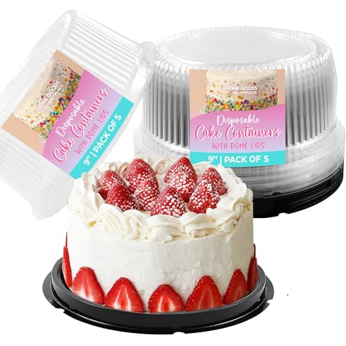 HOME GOODS MARKETPLACE Disposable Cake Containers, 9-Inch, Pack of 5 – Durable, Leak-Proof, and Convenient for Cakes, Pies, Pastries, and Desserts – Ideal for Parties, Events, and Gifting