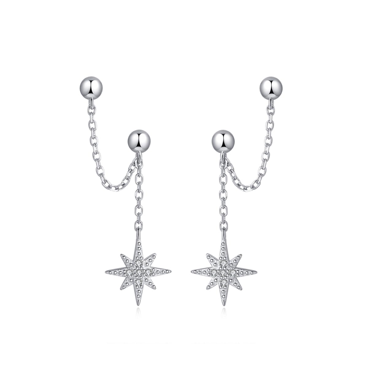 SLUYNZSLUYNZ 925 Sterling Silver Double Piercing Earrings Crawler Cuff for Women Teen Girls Double Holes Earrings Wrap Star Dangle Cartilage Helix Piercing Earrings