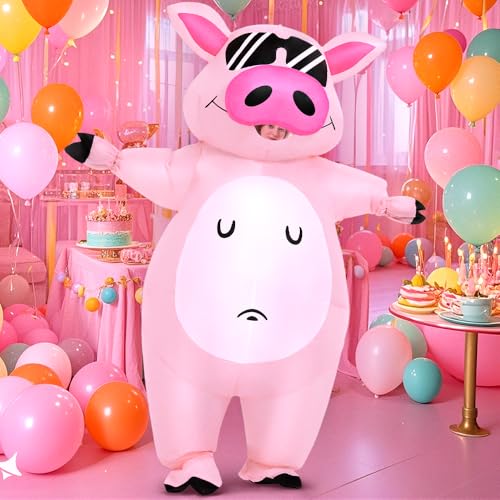 KOOY Inflatable Pig Costume, Pig Costume Adult Inflatable Costumes Adult Size Full Body Blow up Costumes for Adults Women Men Inflatables Fancy Funny Suit for Halloween Party3