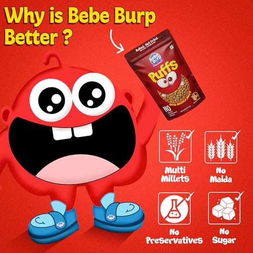 Image of BE'BE' BURP Healthy Puff Snacks | Soya Masala Masti | Baked Puffs, Not Fried, Protein Snacks | No Maida & Gluten-Free | Travel-Friendly | 35gms Each (Pack of 4)