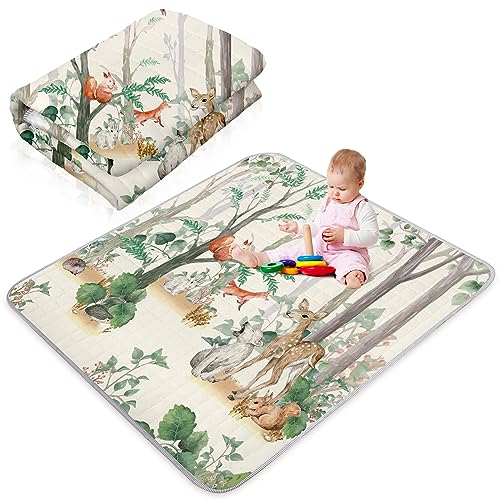 Image of Funtery 43 x 43 Inch Boho Baby Play Mat Portable Crawling Washable Foldable Tummy Time Non Slip Baby Floor Large Playpen Mat for Infants Toddlers Floor Playpen Activity(Jungle Animal)
