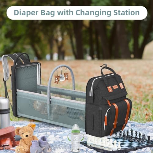 Image of ISMGN Diaper Bag Backpack with Changing Station, Large Diaper Bag, Baby Bag, Black Diaper Bag, Black