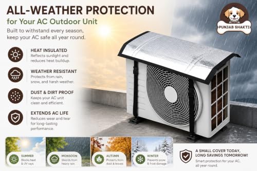 Image of Split AC Cover for Outdoor Unit, Heat-Insulated Weatherproof Compressor Cover, UV, Dust & Rain Protection, Durable AC Outdoor Cover, Extends Lifespan & Boosts Energy Efficiency