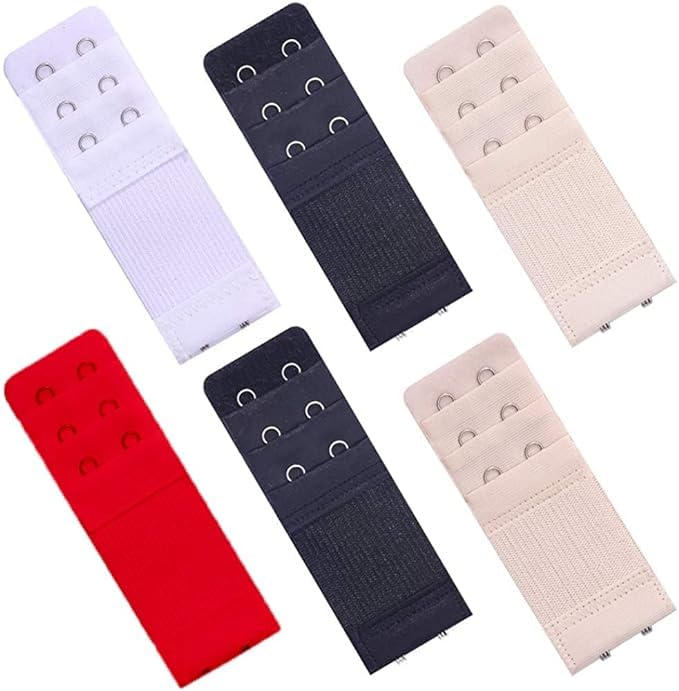 6 Pcs Bra Extender Elastic Lingerie Extenders 2-steel Hooks 3 Rows Extension Strap (Black,beige,White and Red)-image-43