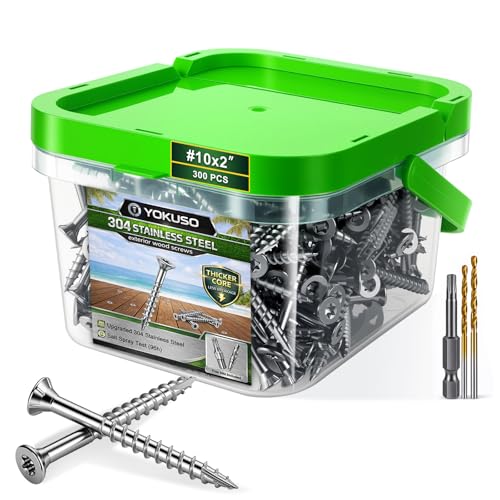 Image of #10 x 2 Stainless Steel Wood Screws - 304 Stainless Steel Exterior Deck Screws (300 PCS), Corrosion & Rust Resistant, T25 Torx Flat Head for Outdoor Wood,Fence & Marine (3 Driver Bits Included)