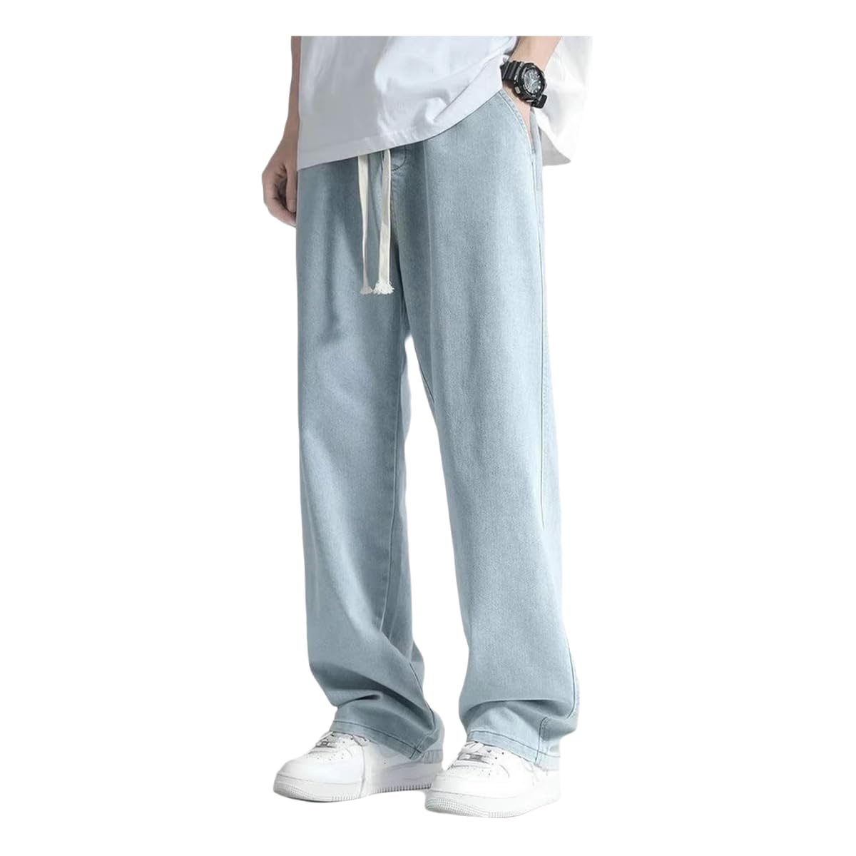 Dżinsy z otworami retro dżinsy męskie na lato, cienkie, luźne, proste, uniwersalne trendy, szerokie nogawki, do noszenia na co dzień, jasnoniebieskie, XL
