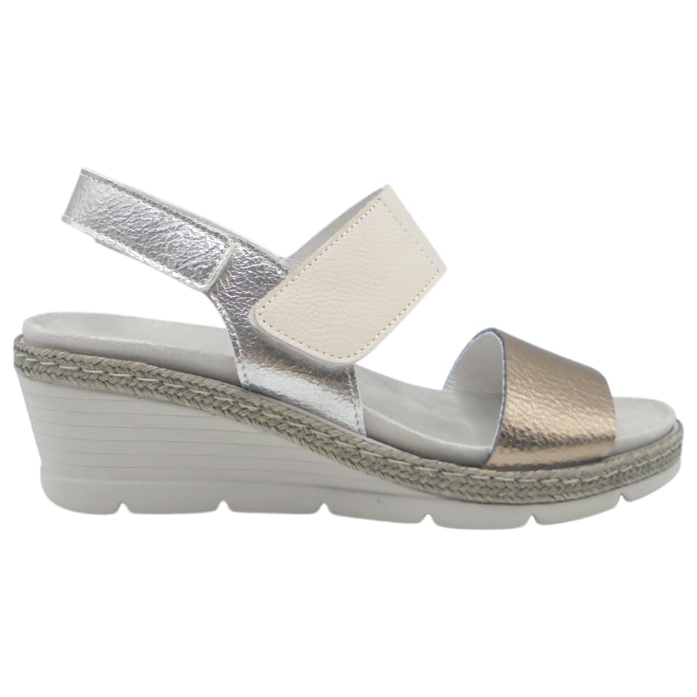 Suave by Leyland - 3052 Sandalias Mujer, Piel Suave, Cierre con Cinta Adhesiva, Plantilla Extraíble, Cuña 5 cm, Suela Antideslizante, Multicolor, Confort Diario para: Mujer
