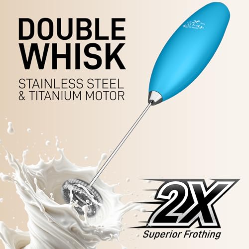 Image of Zulay Kitchen Powerful Milk Frother Wand With Duracell Batteries - Ultra Fast Handheld Drink Mixer - Electric Whisk Foam Maker for Coffee, Lattes, Cappuccino & Matcha - Double Whisk - Teal