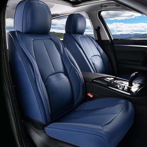 Image of Coverado Seat Covers, Car Seat Covers Front Seats, Premium Nappa Leather Seat Covers for Cars, Waterproof Car Seat Protector with Lumbar Support, Front Seat Covers Universal Fit for Most Cars (Blue)