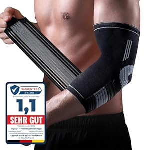 SQAUT Ellenbogenbandage 1 Stück Ellenbogen Bandage Herren und Damen für Sport, Tennisarm und Golferarm Ellbogen Stütze Armbandage mit Klettbänder Klettgürtel Elbow Brace Elbow Support (Schwarz L)
