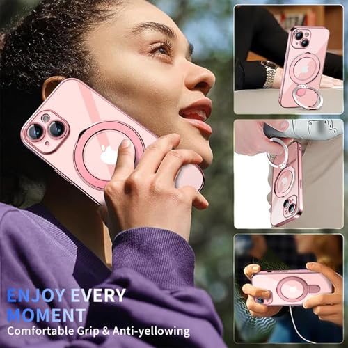 Image of Magnetic for iPhone 15 Plus Case with Invisible Stand[Compatible with MagSafe][Full Camera Lens Protector][Military Drop Protection] Shockproof Not Yellowing Clear Slim Soft for Women Men