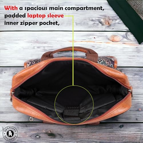 Image of Bagneeds Printed Febric With PU Leather Formal /Casual Office Laptop Messenger Bag For Men and Women