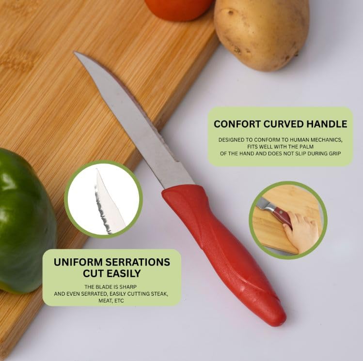 Image of Slyford 3-Piece Kitchen Knife & Peeler Set, High Carbon Stainless Steel, Non-Slip PP Handle, Cooking, Cutting, Slicing, Utility, Home and Restaurant Use (Multi Colour)