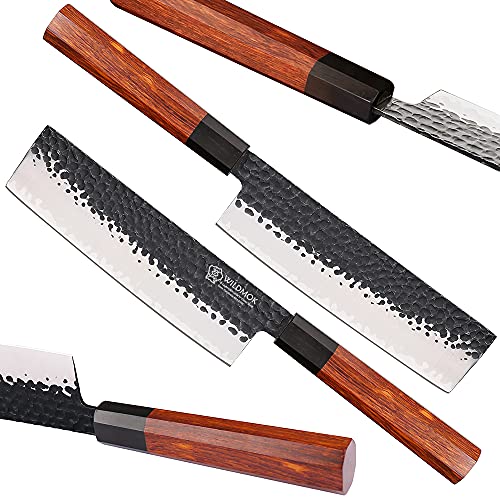 Wildmok 7 Inch Nakiri Knife 3 Layers 9Cr18Mov Clad Steel, Forged Vegetable Knife With Octagonal Handle - Jiao Series #TOP1