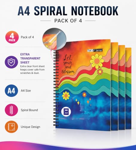 Image of A4 Spiral Notebook | Ruled | 244 Pages | Pack Of 4 | A4 Size