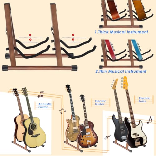 MOREYES Double Guitar Stand, Acoustic Guitar Stand for Multiple Guitars, Folding A-Frame Electric Guitar Stand, Wooden Guitar Stands Floor For School Music Program, Concerts, Easy to Assemble - Thumbnail 5