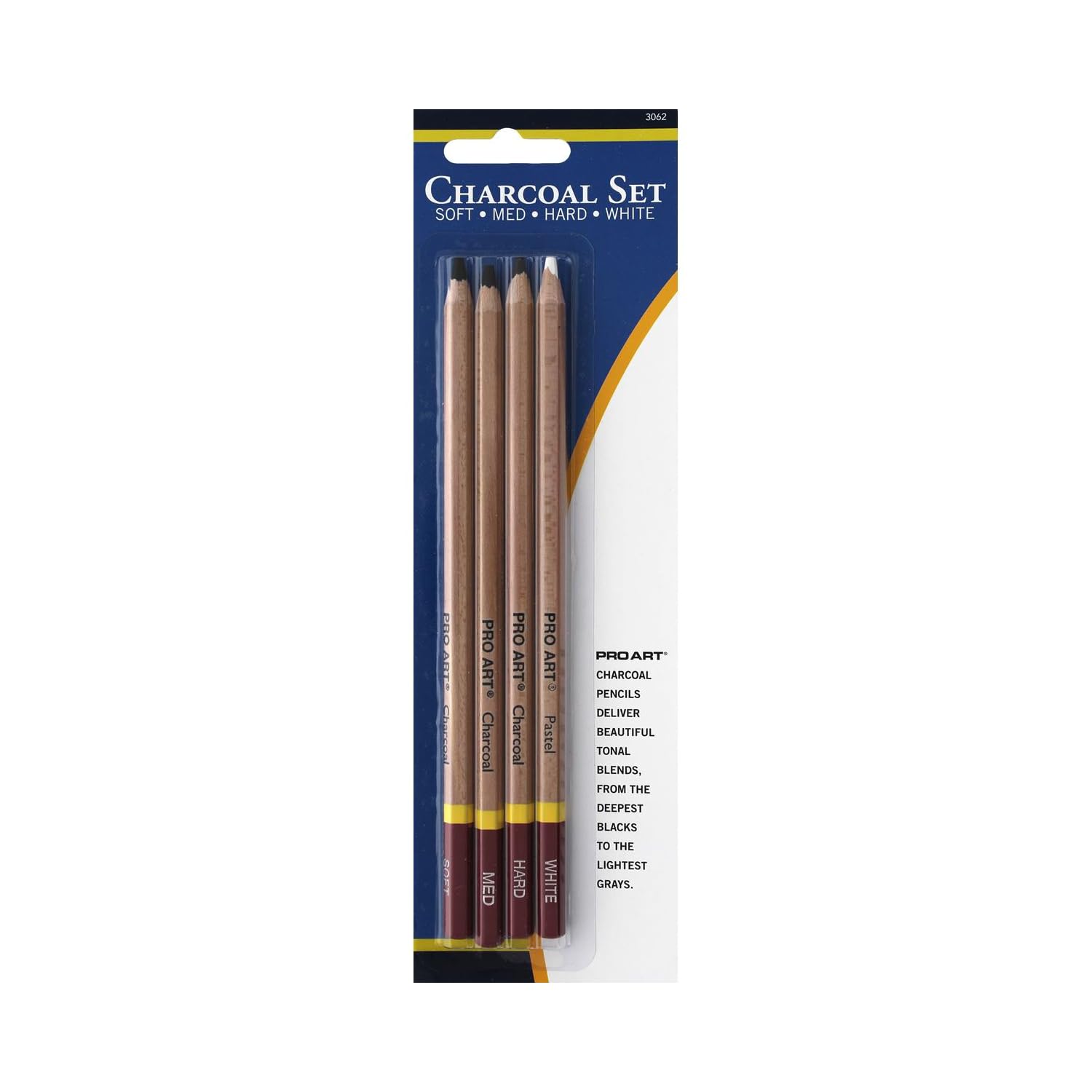 Amazon.com: PRO ART 3 Degree Pencil Set Charcoal & White 4pc Carded