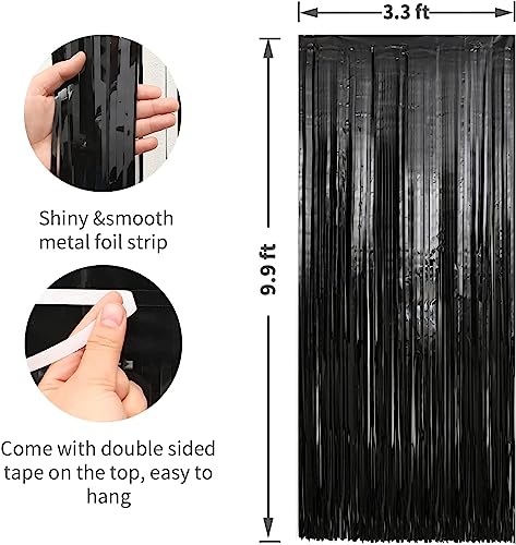 Image of Crosize 8 Pack 3.3 x 9.9 ft Foil Fringe Streamer Backdrop, Black | Halloween Decorations, for Birthday Party Decors, Door Streamers, Photo Booth Backdrops