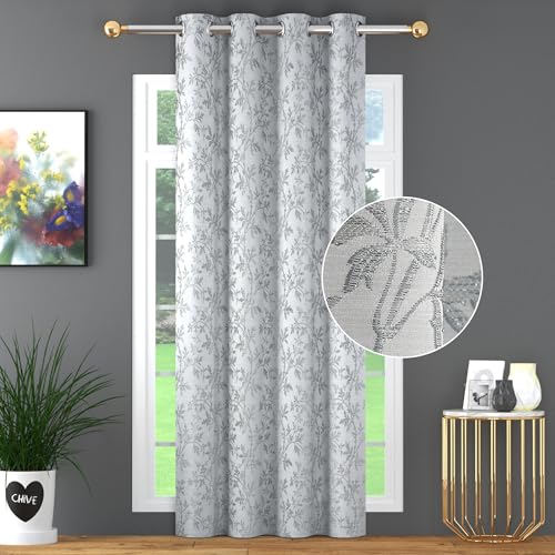 Image of FRESH FROM LOOM Heavy Jari Jacquard Premium Luxury Double Stitched Floral Curtain 9 Feet Long Door,Semi Blackout,Eyelet,Light Blocking 80% Darkening,Anti-Shrink & Fade Parda(9feet,Grey,1pc only)