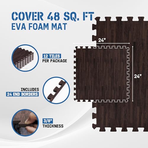 Yes4All EVA Interlocking Mats, Puzzle Floor Tiles, Foam Floor Padding with Border for Furniture, Home Space, Living Room, Garage 48 SQFT by Yes4All - Image 2