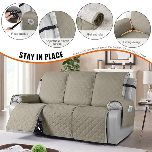 Image of VANSOFY Waterproof Recliner Couch Covers Washable, Khaki,3 Seater | 1-Piece, Non-Slip with Elastic Straps, Sofa Cover with Pocket for Dogs, Pets