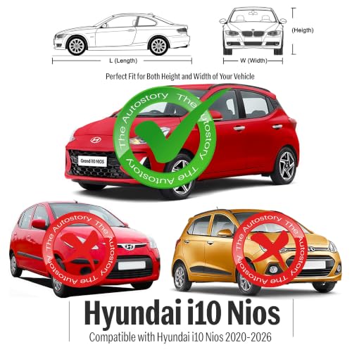 Image of AutoStory i10 Nios Car Cover | Dustproof Lightweight Car Body Cover | Custom Fit for Hyundai i10 Nios 2020-2026 | Mirror Pocket | Lightweight | Indoor & Outdoor | Mirror Pockets, Elastic Bottom