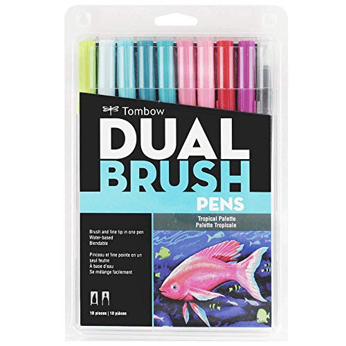 Estojo Dual Brush com 10 Canetas Pincéis, Cores Tropicais