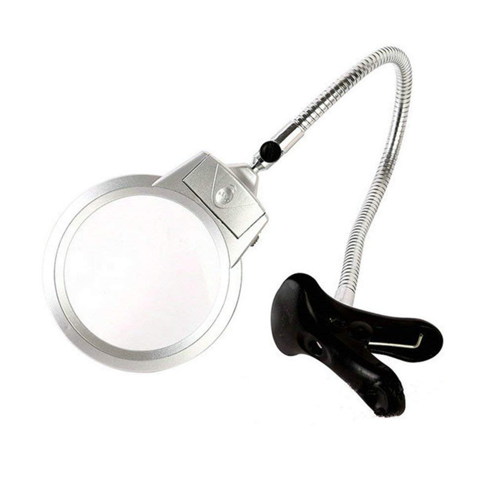 Alta Qualità, 8X/20X Lente d'ingrandimento con Clip 2 LED Luce Illuminante Hands Free Desk Magnifier per la lettura di libri, Mappa HD Portatile