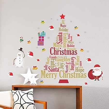 Walplus Joyeux Decorations De Noel Anglais Citation Sapin De Noel Cadeau Autocollant Mural Pere Noel Mur Murales Decalques Salle A Manger Creche Enfants Decor A La Maison Amazon Fr Cuisine Maison