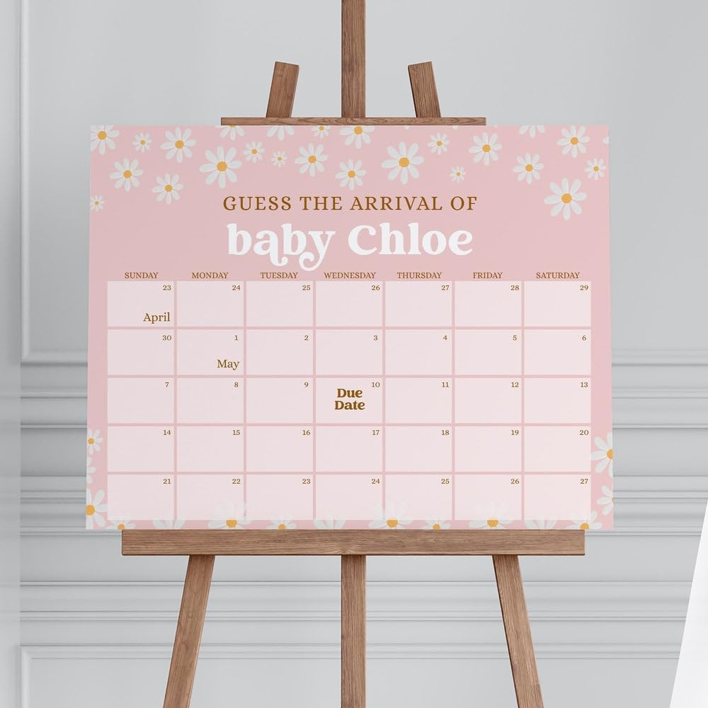 Guess Baby Due Date Calendar Sign, Due Date Calendar Baby Shower, Guess Baby'S Birth Date Sign, Blue We Are Over The Moon Baby Shower Guess Baby'S Arrival, Due Date Calendar Sign