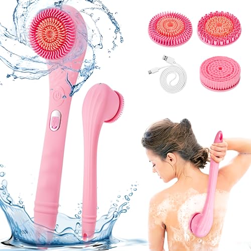 Electric Body Brush, CestMall Rechargeable Scrubber Shower Brush with Long Handle & 3 Cleaning Heads, 2 Speeds Waterproof Bathing Back Skin Cleaning Brush for Men Women Massage Exfoliating