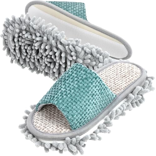 [Kind Slipper] 【掃除専門のプロも推薦】 モップスリッパ お掃除スリッパ ルームシューズ 室内 お掃除 洗える (ターコイズグリーン M)（Amazon）